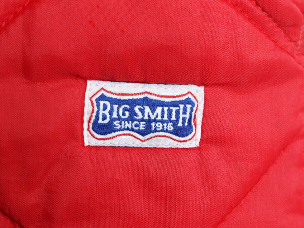 80s BIG SMITH 中綿 キルティング ナイロン ベスト メンズ M 赤 古着 ヴィンテージ ビッグスミス フルジップ 重ね着 前開き ワーク レッド