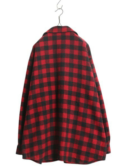 エルエルビーン ブロック チェック 長袖 CPO ウール シャツ メンズ XL / 古着 LLBEAN ヘビーウェイト ジャケット 厚手 大きいサイズ 赤 黒