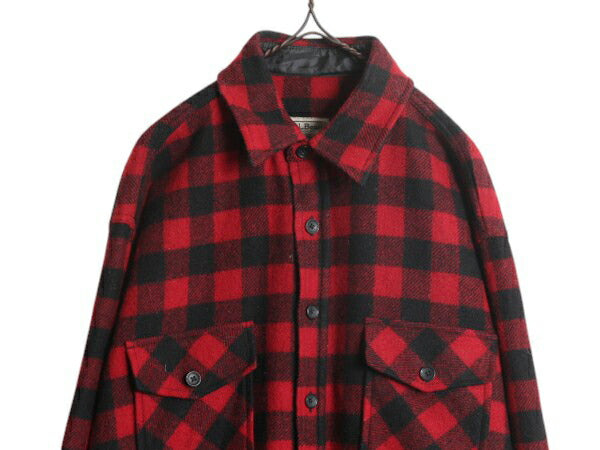 エルエルビーン ブロック チェック 長袖 CPO ウール シャツ メンズ XL / 古着 LLBEAN ヘビーウェイト ジャケット 厚手 大きいサイズ 赤 黒