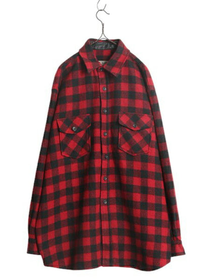 エルエルビーン ブロック チェック 長袖 CPO ウール シャツ メンズ XL / 古着 LLBEAN ヘビーウェイト ジャケット 厚手 大きいサイズ 赤 黒