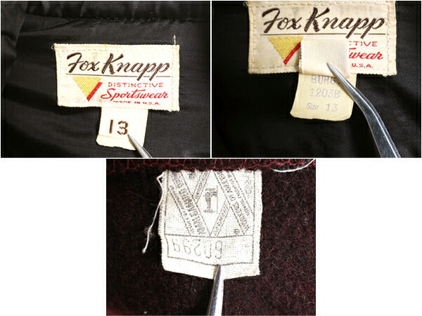 60s USA製 FOX KNAPP 長袖 CPO ウール シャツ メンズ XS 古着 ヴィンテージ ジャケット 長袖シャツ ヘビーウェイト バーガンディ 厚手 無地