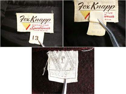 60s USA製 FOX KNAPP 長袖 CPO ウール シャツ メンズ XS 古着 ヴィンテージ ジャケット 長袖シャツ ヘビーウェイト バーガンディ 厚手 無地