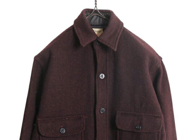 60s USA製 FOX KNAPP 長袖 CPO ウール シャツ メンズ XS 古着 ヴィンテージ ジャケット 長袖シャツ ヘビーウェイト バーガンディ 厚手 無地