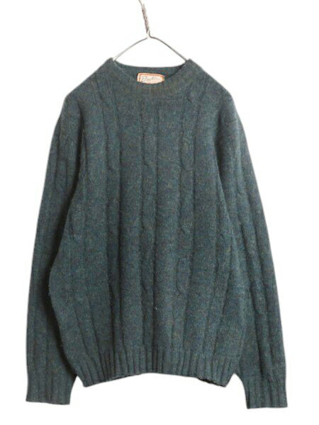 60s BRENTWOOD ニット セーター メンズ L / 60年代 ヴィンテージ シェットランド ウール アラン ケーブル フィッシャーマン モックネック
