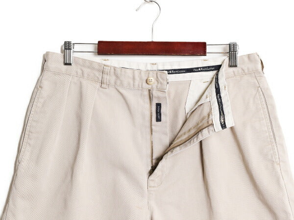 90s ポロ ラルフローレン コットン チノ ショートパンツ メンズ 35 古着 90年代 オールド 短パン ショーツ ツータック 半パン ワンポイント