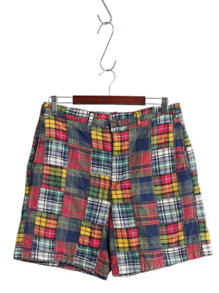 90s ジェイクルー パッチワーク ショートパンツ メンズ 34 / オールド 旧タグ ショーツ マドラス チェック ノータック 短パン マルチカラー