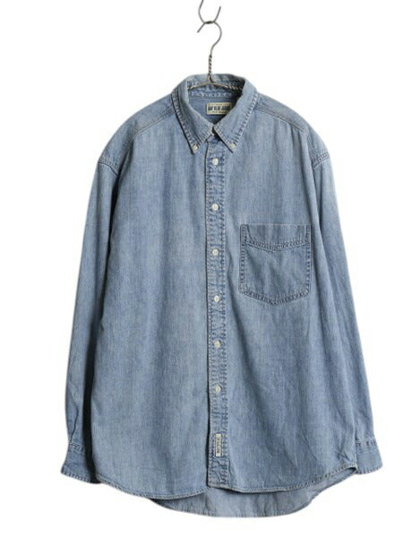 00s オールド ギャップ ボタンダウン 長袖 デニム シャツメンズ M / 古着 ヘビーウェイト コットン 長袖シャツ ワーク 無地 シンプル BD 青
