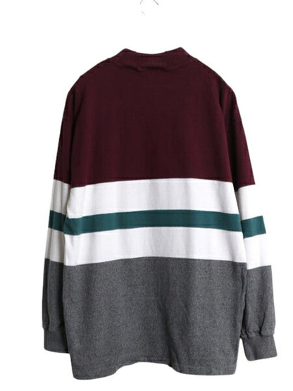 90s エディーバウアー モックネック ボーダー 長袖 Tシャツ メンズ M 古着 オールド ラガーシャツ 素材 ロンT 厚手 マルチカラー ゆったり