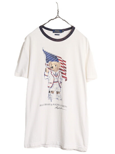 ポロベアー ポロ ラルフローレン プリント 半袖 リンガー Tシャツ メンズ レディース S / 古着 キャラクター 半袖Tシャツ シングルステッチ