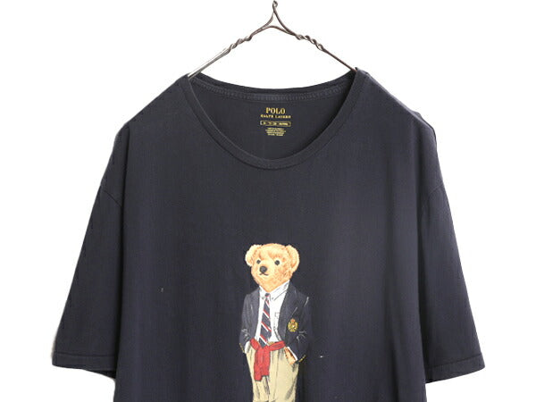 ポロベアー ポロ ラルフローレン プリント 半袖 Tシャツ メンズ XL 古着 キャラクター シングルステッチ 大きいサイズ ネイビー アイビー