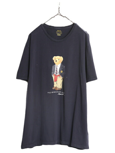 ポロベアー ポロ ラルフローレン プリント 半袖 Tシャツ メンズ XL 古着 キャラクター シングルステッチ 大きいサイズ ネイビー アイビー