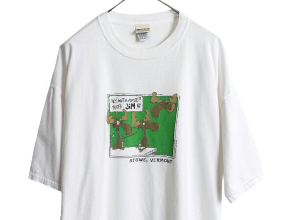 ジョーク イラスト プリント Tシャツ メンズ XL / アニマル キャラクター アート グラフィック ヘビーウェイト ゆったり 大きいサイズ 白