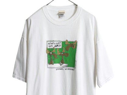 ジョーク イラスト プリント Tシャツ メンズ XL / アニマル キャラクター アート グラフィック ヘビーウェイト ゆったり 大きいサイズ 白