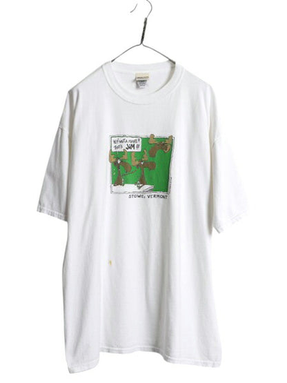 ジョーク イラスト プリント Tシャツ メンズ XL / アニマル キャラクター アート グラフィック ヘビーウェイト ゆったり 大きいサイズ 白