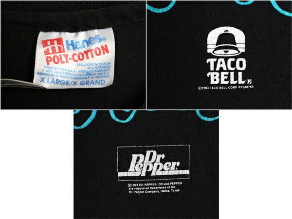 90s タコベル × ロッキー&ブルウィンクル 両面 プリント Tシャツ メンズ XL オールド キャラクター イラスト アニメ シングルステッチ 黒