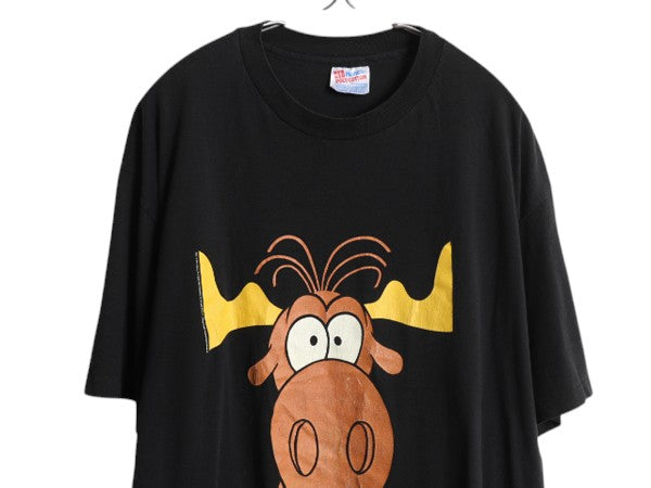 90s タコベル × ロッキー&ブルウィンクル 両面 プリント Tシャツ メンズ XL オールド キャラクター イラスト アニメ シングルステッチ 黒