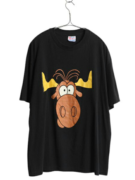 90s タコベル × ロッキー&ブルウィンクル 両面 プリント Tシャツ メンズ XL オールド キャラクター イラスト アニメ シングルステッチ 黒