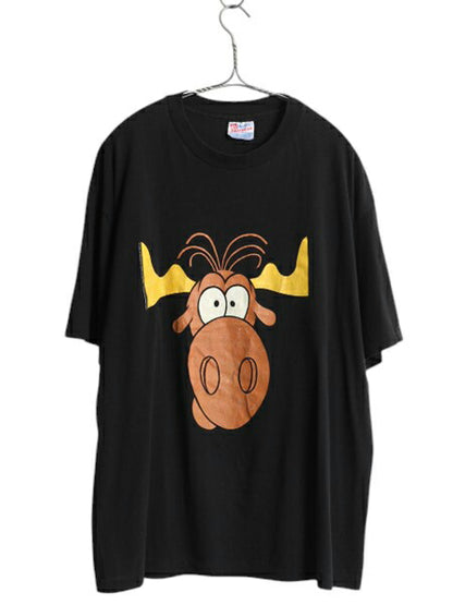 90s タコベル × ロッキー&ブルウィンクル 両面 プリント Tシャツ メンズ XL オールド キャラクター イラスト アニメ シングルステッチ 黒