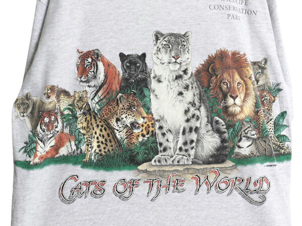 90s USA製 アニマル アート 両面 プリント Tシャツ メンズ XL オールド 当時物 ネコ イラスト グラフィック シングルステッチ 大きいサイズ