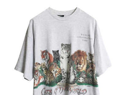 90s USA製 アニマル アート 両面 プリント Tシャツ メンズ XL オールド 当時物 ネコ イラスト グラフィック シングルステッチ 大きいサイズ