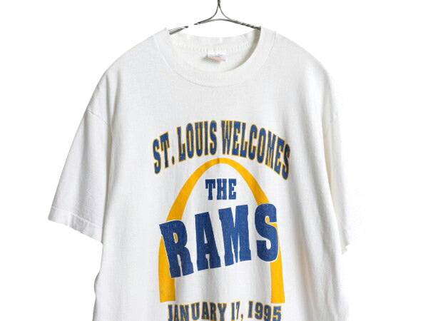 90s USA製 ラムズ プリント 半袖 Tシャツ メンズ L オールド NFL アメフト セントルイス グラフィック シングルステッチ ヘビーウェイト 白