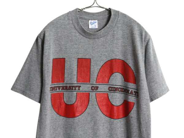 90s USA製 カレッジ プリント 半袖 Tシャツ メンズ レディース M / オールド ヘビーウェイト カットソー プリントT シンプル 霜降り グレー