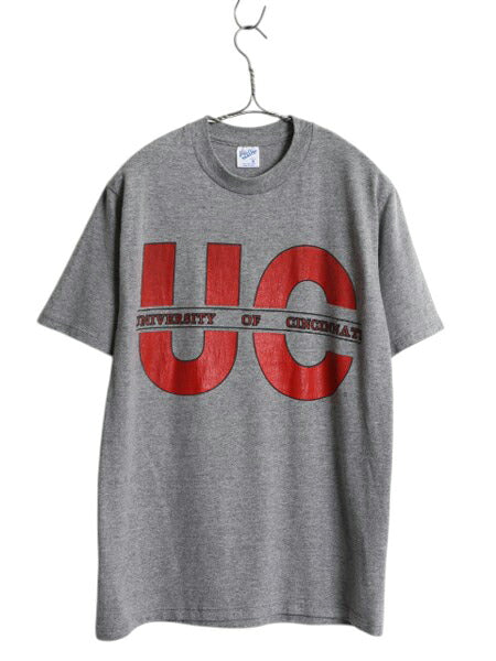 90s USA製 カレッジ プリント 半袖 Tシャツ メンズ レディース M / オールド ヘビーウェイト カットソー プリントT シンプル 霜降り グレー