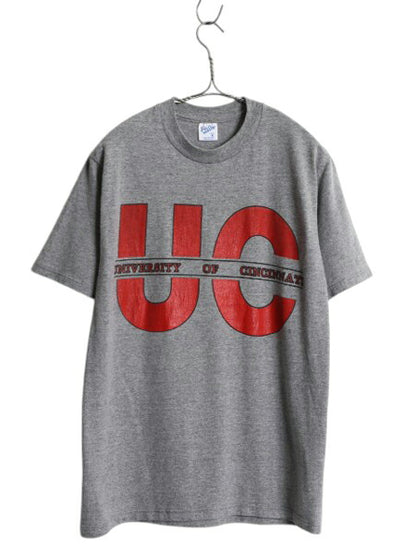 90s USA製 カレッジ プリント 半袖 Tシャツ メンズ レディース M / オールド ヘビーウェイト カットソー プリントT シンプル 霜降り グレー