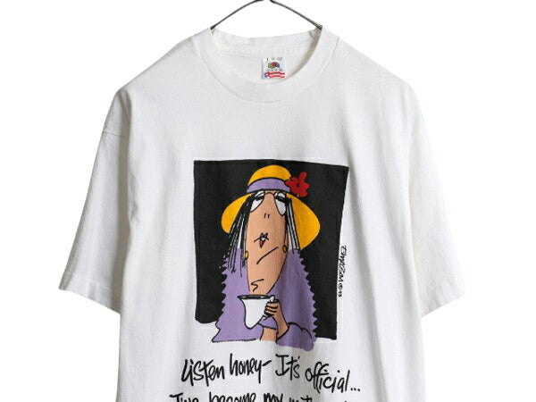 90s USA製 ジョーク キャラクター イラスト プリント 半袖 Tシャツ メンズ L / オールド メッセージ アート グラフィック シングルステッチ