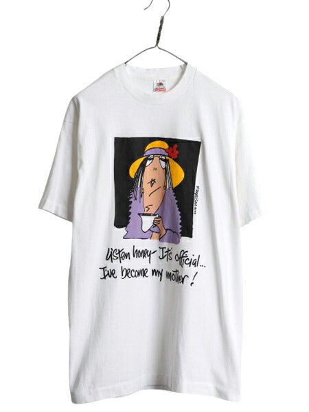 90s USA製 ジョーク キャラクター イラスト プリント 半袖 Tシャツ メンズ L / オールド メッセージ アート グラフィック シングルステッチ