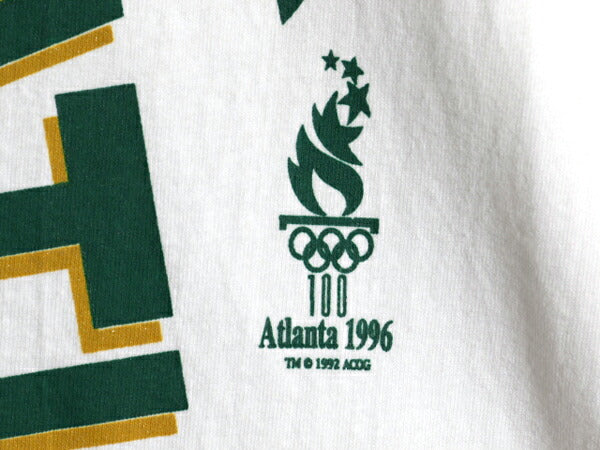 90s オリンピック イラスト プリント Tシャツ メンズ L 古着 オールド アトランタ グラフィック シングルステッチ ヘビーウェイト ホワイト