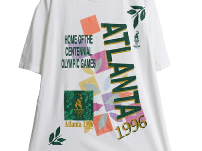 90s オリンピック イラスト プリント Tシャツ メンズ L 古着 オールド アトランタ グラフィック シングルステッチ ヘビーウェイト ホワイト