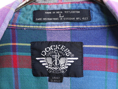 90s ドッカーズ リーバイス マドラス チェック 半袖 ボタンダウン シャツ メンズ L / 古着 90年代 オールド LEVIS DOCKERS 半袖シャツ BD