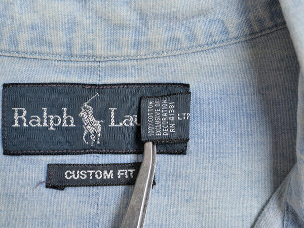 90s ラルフローレン ボタンダウン 長袖 シャンブルー シャツ メンズ M / 90年代 オールド ポロ 100% コットン 長袖シャツ ワンポイント BD