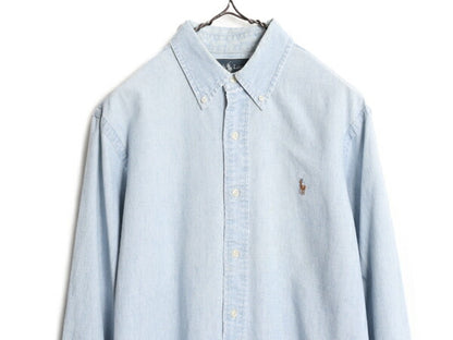 90s ラルフローレン ボタンダウン 長袖 シャンブルー シャツ メンズ M / 90年代 オールド ポロ 100% コットン 長袖シャツ ワンポイント BD