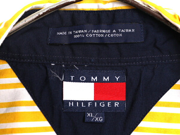 90s トミーヒルフィガー ストライプ 長袖 ボタンダウン シャツ メンズ XL / 90年代 オールド TOMMY HILFIGER 長袖シャツ ポケット付き BD