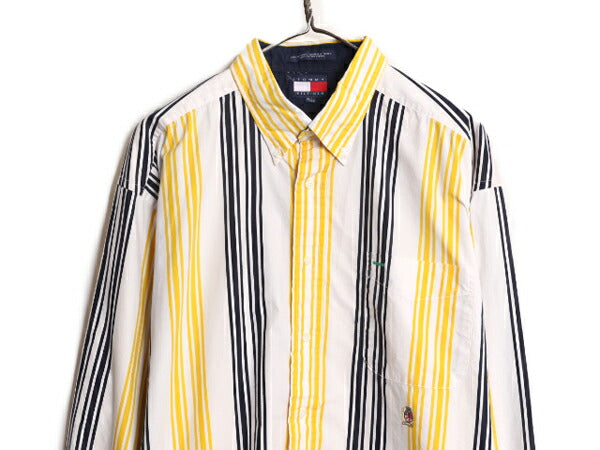 90s トミーヒルフィガー ストライプ 長袖 ボタンダウン シャツ メンズ XL / 90年代 オールド TOMMY HILFIGER 長袖シャツ ポケット付き BD