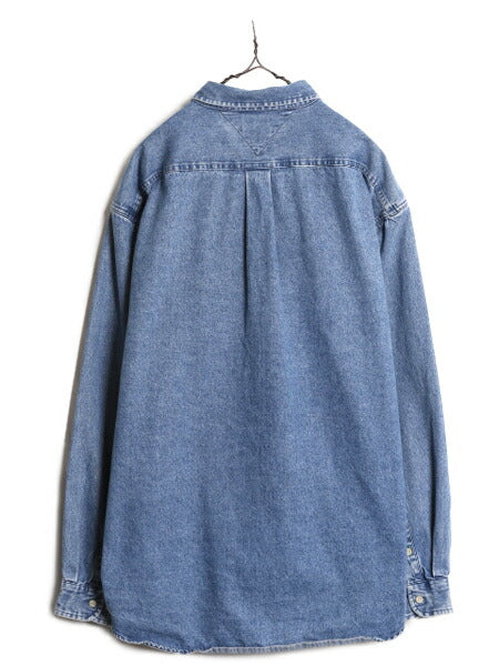 90s トミーヒルフィガー デニム 長袖 ボタンダウン シャツ メンズ XL / 90年代 オールド TOMMY HILFIGER 長袖シャツ コットン ワンポイント
