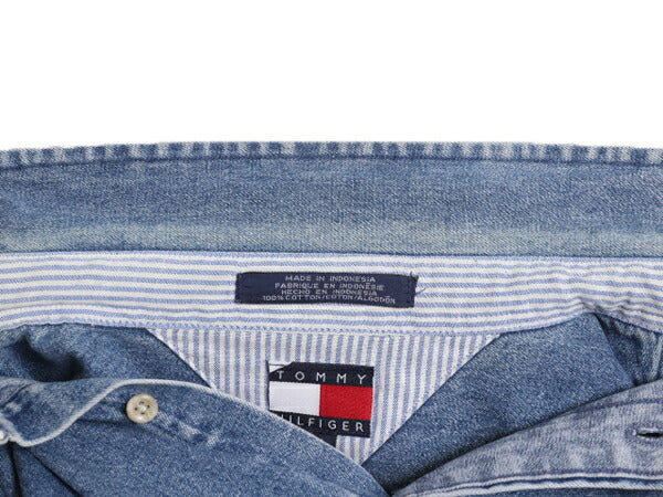 90s トミーヒルフィガー デニム 長袖 ボタンダウン シャツ メンズ XL / 90年代 オールド TOMMY HILFIGER 長袖シャツ コットン ワンポイント