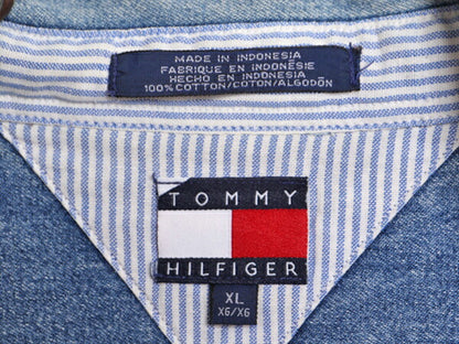 90s トミーヒルフィガー デニム 長袖 ボタンダウン シャツ メンズ XL / 90年代 オールド TOMMY HILFIGER 長袖シャツ コットン ワンポイント