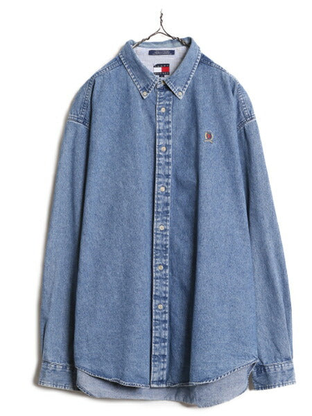 90s トミーヒルフィガー デニム 長袖 ボタンダウン シャツ メンズ XL / 90年代 オールド TOMMY HILFIGER 長袖シャツ コットン ワンポイント