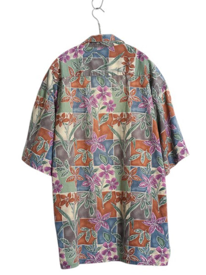 90s ピエールカルダン 半袖 アロハ シャツ メンズ XL 古着 オールド コットン 半袖シャツ ハワイアン ゆったり マルチカラー 総柄 ボックス