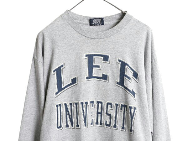 90s USA製 カレッジ プリント 長袖 Tシャツ メンズ L オールド ジャンスポーツ ロンT ヘビーウェイト コットン カットソー ワンポイント 灰