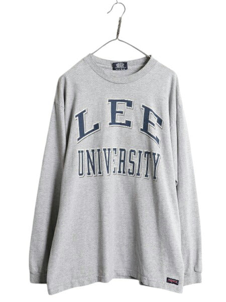 90s USA製 カレッジ プリント 長袖 Tシャツ メンズ L オールド ジャンスポーツ ロンT ヘビーウェイト コットン カットソー ワンポイント 灰