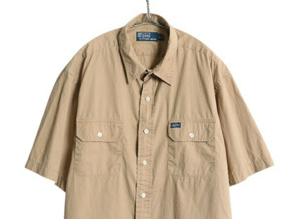 00s ポロ ラルフローレン 半袖 シャツ メンズ XL / 古着 オールド コットン 半袖シャツ ポケット付き ワンポイント 大きいサイズ ベージュ