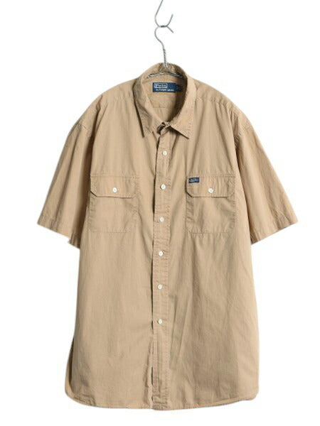 00s ポロ ラルフローレン 半袖 シャツ メンズ XL / 古着 オールド コットン 半袖シャツ ポケット付き ワンポイント 大きいサイズ ベージュ