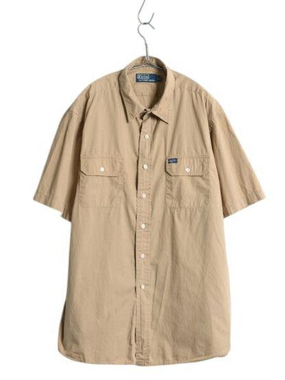00s ポロ ラルフローレン 半袖 シャツ メンズ XL / 古着 オールド コットン 半袖シャツ ポケット付き ワンポイント 大きいサイズ ベージュ