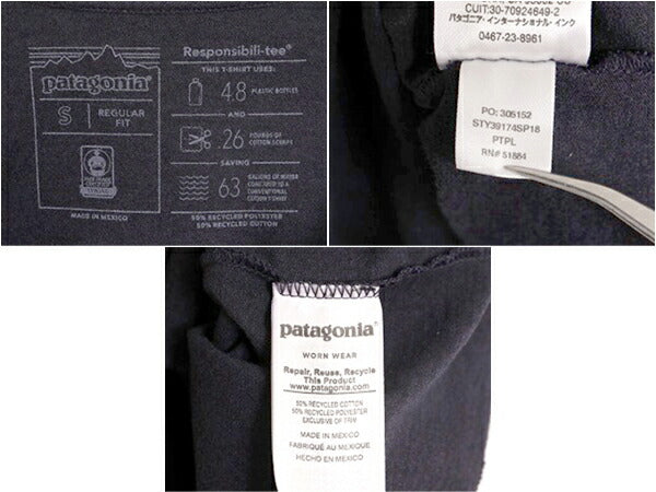 18年製 パタゴニア 両面 プリント 半袖 Tシャツ メンズ S / 古着 Patagonia アウトドア P6 ボックスロゴ バックプリント クルーネック 紺