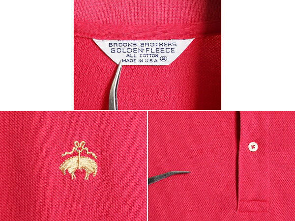 80s USA製 ブルックスブラザーズ  鹿の子 半袖 ポロシャツ メンズ M Brooks Brothers 80年代 ヴィンテージ 半袖シャツ ワンポイント ピンク