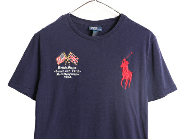 ビッグポニー アメリカ代表 ポロ ラルフローレン 半袖 Tシャツ メンズ レディース M / 古着 シングルステッチ ナンバリング 星条旗 USA 紺